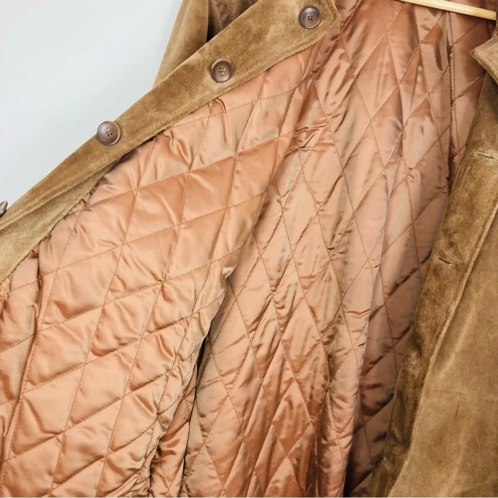 J. Crew vintage chore / car jacket. Rich brown suede with quilted lining. Size L